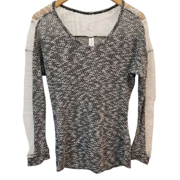 No Boundaries Y2K heathered gray long sleeve top floral lace size medium - Picture 1 of 7